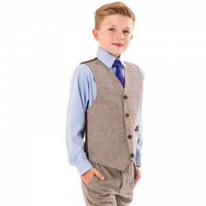 Boys Brown Tweed Herringbone 4 Piece Waistcoat Suit | Boys Tweed Suit ...